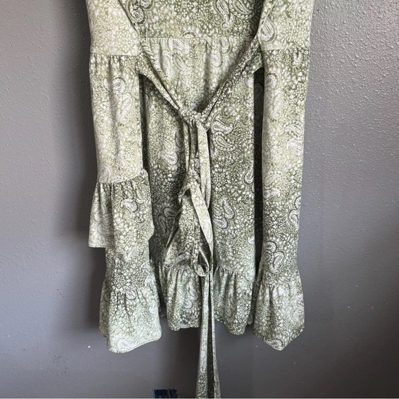 Michael Kors Dress Womens Extra Large Green Paisley Tie Waist Ruffle A Line - Picture 13 of 13
